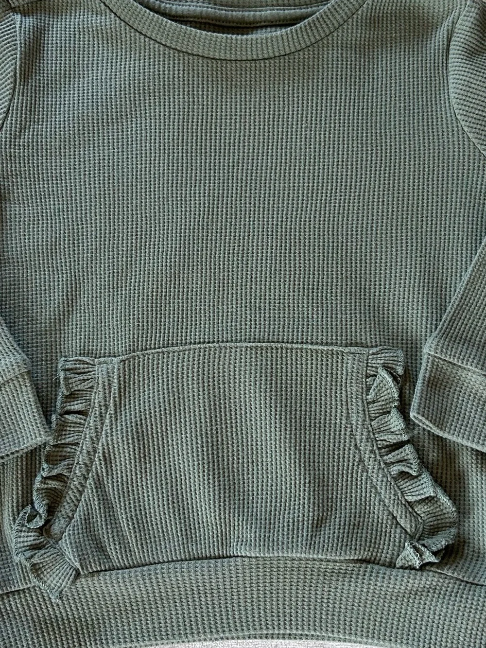 EUC, Light Sage Green Thermal Ruffle Pocket Pullover size 3T